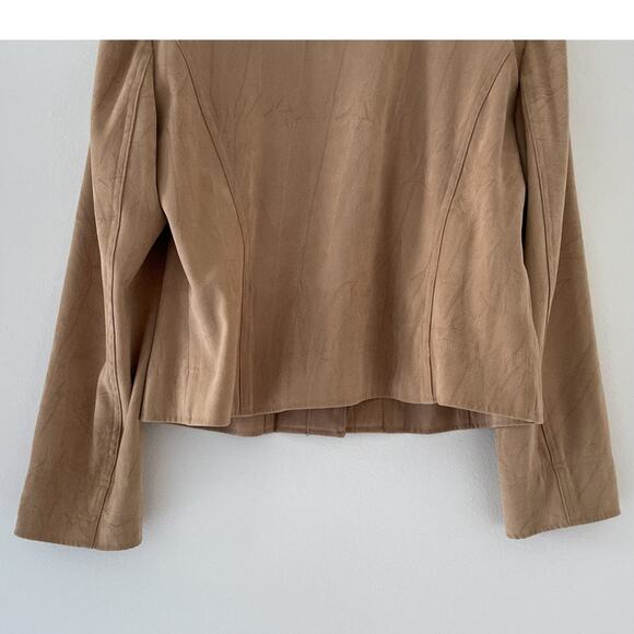Vtg Y2K Tan Micro Suede Studded Collared Cropped Jacket Sz M Minimal Western - Picture 6 of 9